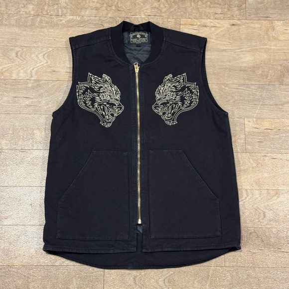 Darc Sport Other - Darc Sport Wolves Club Black Denim Cotton Quilted Full Zip Vest Size Large